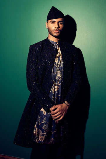 Jet Black Wedding Sherwani for groom